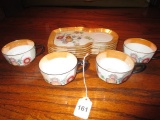 Ceramic Cup/Plate Set Floral Design Plates/Cups w/ Orange Rim