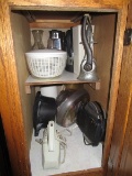 Cabinets Lot - Misc. Appliances, Meat Grinder, Electric Knife, Etc.