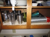 Shelf Lot - Metal Pitcher, Plastic Tumblers, Flasks, Etc.