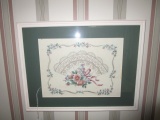 Fan/Flower Stitch Art in Cream Wood Frame/Matt