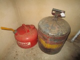 The Gasser Red Metal 2 1/2 Gal Gas Can & Vintage Black Metal Gas Can