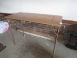 Wooden Top Table w/ Metal Legs w/ Fold-Out Center, Under Attached Metal Tray