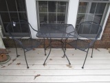 Black Metal Square-Top Patio Table w/ 2 Chairs Lattice Design