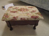 Floral Print Upholstered Wooden Foot Stool Bow Skirt, Bun Feet