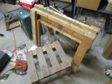 Lot - 1 Wooden Work Horse, Wooden Stool, 2 Fold-Out Work Benches Wooden