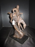 Native American Riding Horse Metal Décor Piece on Marble Base