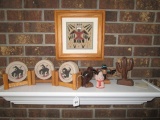 Shelf Lot - Misc. Native American Décor, Wood Figurines, Coasters, Picture in Wood Frame