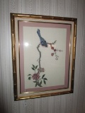 Sparrow on Branch Stitch Art in Bamboo-Style Gilted Frame/Matt