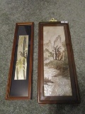 Lot - 3D Artwork Asian Mountain Scene in Wood Frame/Matt, Gilded/Metal Bird