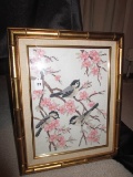 Chick-A-Dees Stitch Art in Bamboo Gilted Frame/Matt