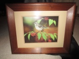 Bird in Branch w/ Berries Print in Wood Frame/Matt