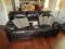Black Leather Upholstered 3-Seat Sofa Wood Frame, Bracket Feet w/ Cushions
