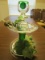 2-Tier Glass Décor Art Glass w/ Green Glass Coin Finial Top, Faux Flowers, Column Stand