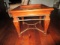 Wooden Side Table, Scalloped Narrow-To-Wide Columns, Metal Carved Stretches, Glass Top
