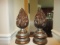 Pair - Flame Design Ceramic Décor Pieces on Beaded Base Silvered/Antiqued Patina