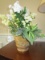 Ceramic Planter Gilted w/ Floral Trim Pattern w/ Faux Plant