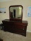 Cherry Stain Wood Double Dresser w/ Attached Mirror, 8 Drawers