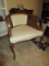 Curved Back Wooden Chair Cream Upholstered Seat/Pine Back, Wicker Sides