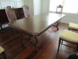 Mid-Century Modern Wooden Dining Table Extendable w/ Ornate Curled/Carved Legs
