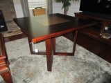 Modernist Wooden Center Table Square Top w/ Wicker/Glazed Top Center w/ Pedestal, Matches #75 chairs