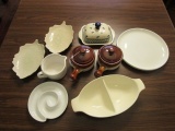 Misc. Lot - Pair Glaze Soup Dishes, Leaf Motif Dishes, Butter Dishes, Etc.