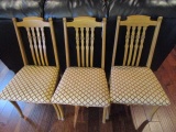 3 Spindle Back Wooden Chairs w/ Lattice Upholstered Seat, Arched Top, Back-Curved Legs