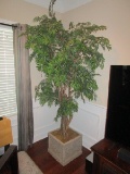 Ceramic Lattice Motif Planter w/ Faux Ficus Tree 7' Tall