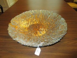 Large Glass Décor Center Bowl w/ Coastal Gilted/Blue Design 17 1/4