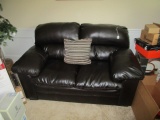 Black Leather Upholstered 2 Seat Sofa Black Wood Feet