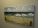 Hand Painted Oil on Canvas Beach Scene on Wood Frame