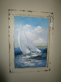 Hand Painted Oil on Canvas on Wooden Frame Print Boat Scene