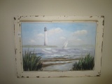 Hand Painted Oil on Canvas on Wooden Frame Print Beach Scene