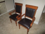 4 Wooden Dining Chairs Curled Arms, Black Upholstered Seat/Back, Spindle-Style, Matches #10 Table