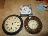 Lot - Wall Clocks, 1 Ornate Antique Patina Design, 1 Black Rim Metal Works
