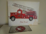 Lot - Fire Truck Print on Canvas on Wood Frame 20
