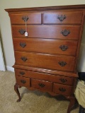 Mid-Century Modern 9 Drawer Standing Dresser, Brass Batwing Pulls