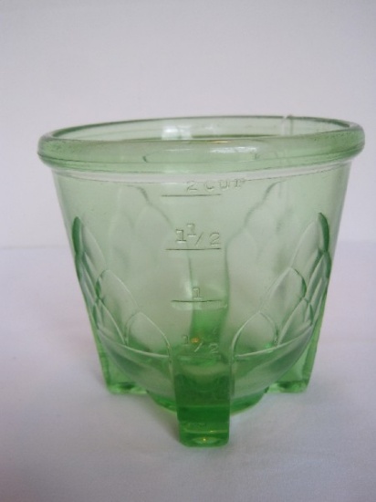 Uranium Green Depression Glass Footed Measuring Cup