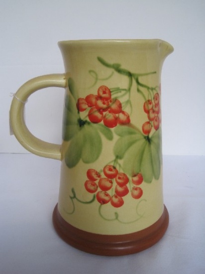 Pizzato Hand Made/Painted Ceramic Pitcher Grape Vine Pattern Brown Band Trim