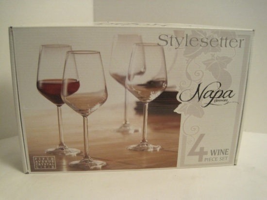 Fifth Avenue Crystal LTD Set - 4 Wine Napa Glassware Style Setter Stems 11.6oz.