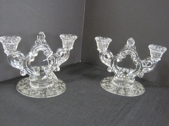 Cambridge Glass Co. Pair Depression Glass Rose Point Pattern