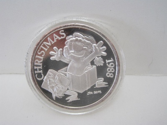 Silver Towne Christmas 1988 Limited Edition 1 Troy Ounce .999 Fine Silver Medallion