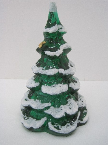 Fenton Art Glass Emerald Christmas Tree w/ Pear & Snow Dusted Branches