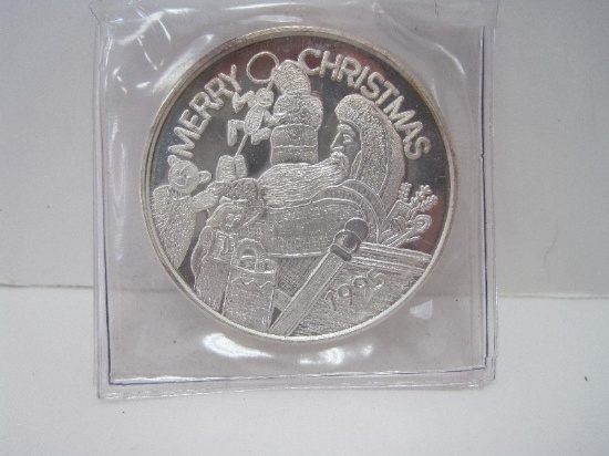 1995 Merry Christmas 1 Troy Ounce .999 Fine Silver Coin