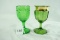 Pair - Pressed Glass Green Cordials