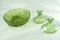1970's Hazel Atlas and Anchor Hocking Green Pressed Glass Candle Stick & Console Bowl Lot