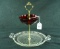 1940's 2 Tier Clear Glass & Ruby Red Hostess Cake/Cup Cake Tidbit Server