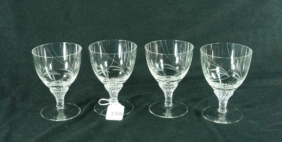 Set - 4 Borgfeldt Glass "Triennium" Cut Crystal Wine Goblets