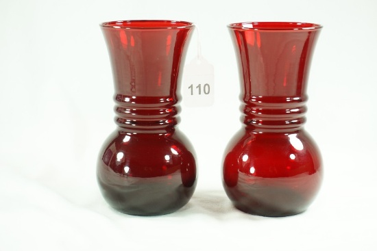 Pair - 1940's Anchor Hocking "Royal Ruby" Harding Vase