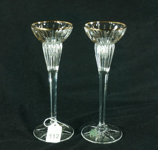 Pair - 1990's Mikasa "Golden Tiara" Crystal Single Light Candlestick