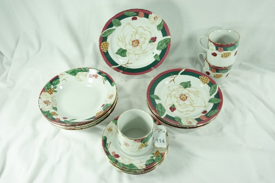Tienshan China "Magnolia" Plates, Bowls, Cup & Saucers Lot